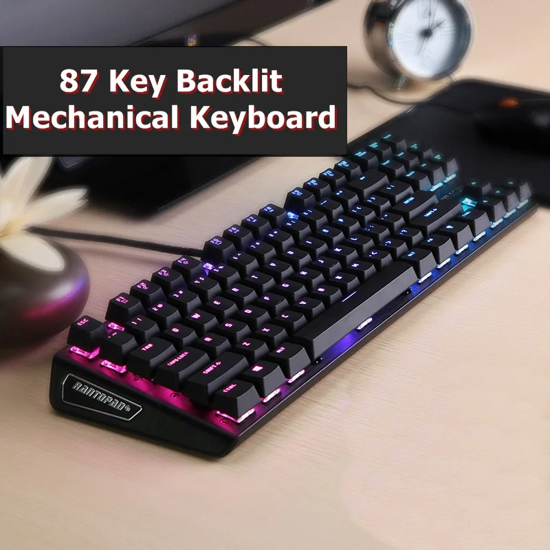 Rantopad MXX черный RGB изготовленное на заказ с подсветкой Механическая игровая клавиатура 87 клавиш Делюкс Черный алюминиевый Кепки DOTA2 танком World CS