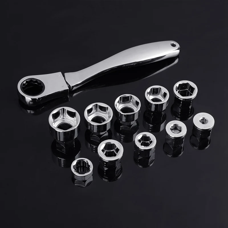

Wrench Set 10 Pieces 6.35-24MM Socket Wrench Set R-V Wrench Torque Wrench Bicycle Repair Tool 16IN1 Multi-Function Ratchet Magic