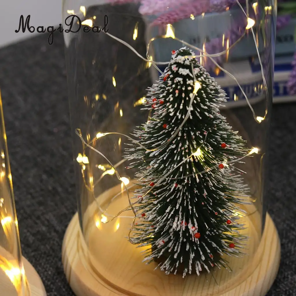 Glass Display Dome Cloche With Suspended LED Lights Tabletop Lamp Wedding Holiday Decor Crafts