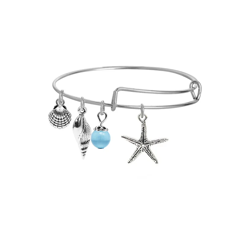 

Jewelry Creative Alloy Starfish Shell Bracelet Tree of Life Pendant Bracelet Adjustable Snap Button Bracelets For Woman Beach