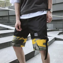 Шелк Бриджи черный Лоскутные шорты мужские камуфляжные шорты с карманами спортивные Для мужчин Ropa De Hombre по колено