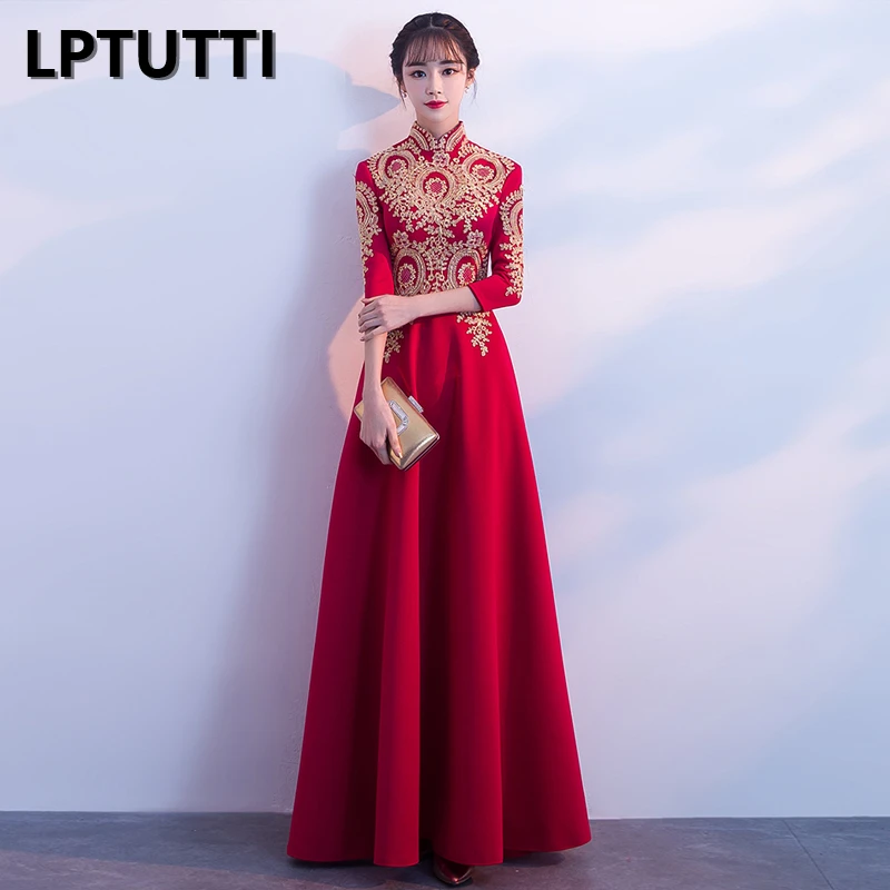 

Embroidery Collar Cheongsam Plus Size New For Women Elegant Date Ceremony Party Prom Gown Formal Gala Luxury Long Evening Dresse
