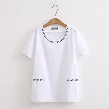 Женские футболки, свободные футболки с v-образным вырезом и вышивкой для женщин, летние женские топы, Camiseta Feminina