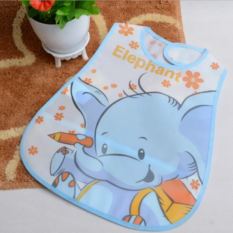 

Double Layer Apron Eco-Friendly EVA Soft Plastic Toddler Waterproof Cartoon Printed Dribble Triangle Kids Bibs Fabric Eat Pocket