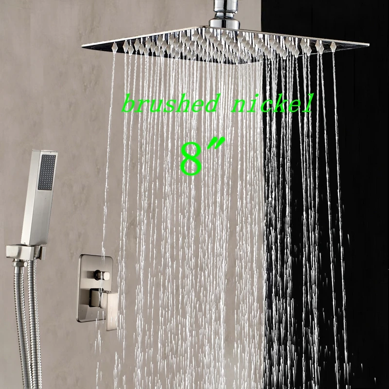

Uythner Modern 8" Brushed Nickle 2 Ways Wall/ Celling Mounted Square Shower Head W/ Hand Shower Sprayer