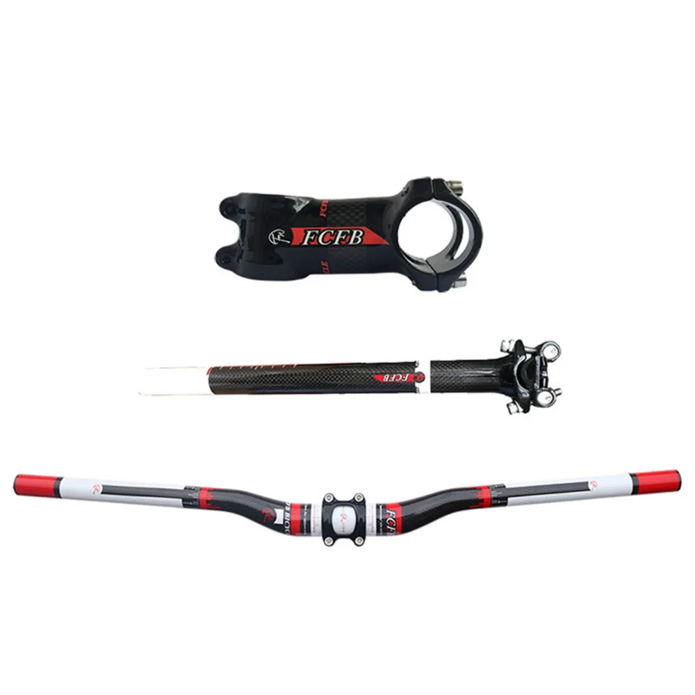 

FCFB Carbon Handlebar Set Matte Red MTB Bike Handlebar + Seatpost + Stem Bike Parts Selle Carbon Handlebar