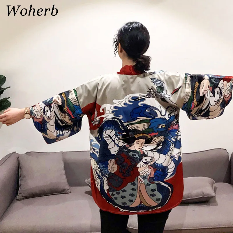

Woherb Harajuku Kimono Cardigan Women Summer 2019 Sun Protection Jacket Plus Size Blouse Women Printed Japanese Lady Blusa 21131