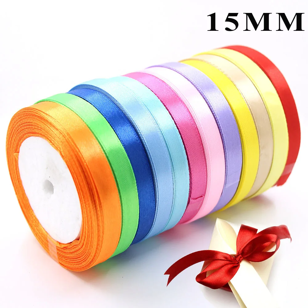 

Multi-colored Satin Ribbon 15MM Solid Color Ribbon Needlework Gift Box Wrapping Belt Rose Bow DIY Crafts Wedding Home Decoration