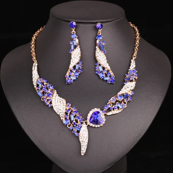 

Luxury Heart Crystal Necklace Earrings Jewelry Sets Indian Bridal Wedding Costume Jewellery Accessories Gifts for Brides Women