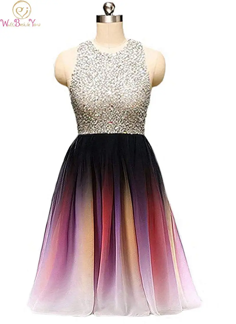 

2019 New robes de cocktails longueurs A Line Backless Dresses vestido de gala Chiffon Sequined Party Formal Elegant Prom Gowns