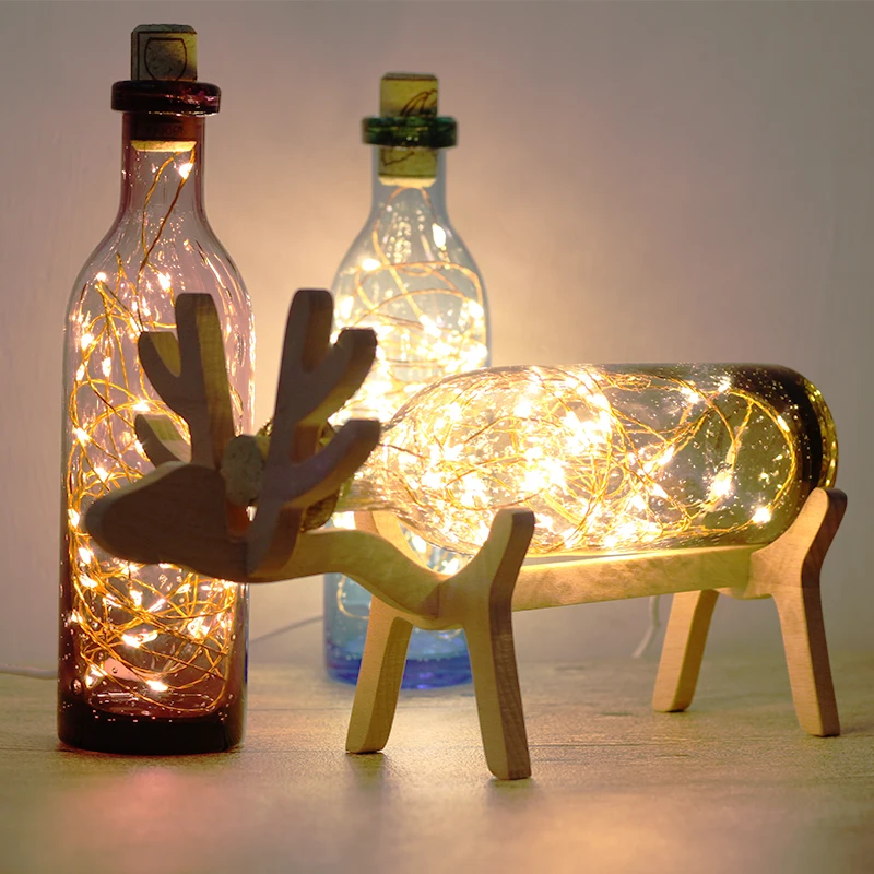 Мультфильм олень светодиодный USB Ночник детский стол гирлянда из лампочек творческий Nordic стилей дерева ручной работы Стекло bottl