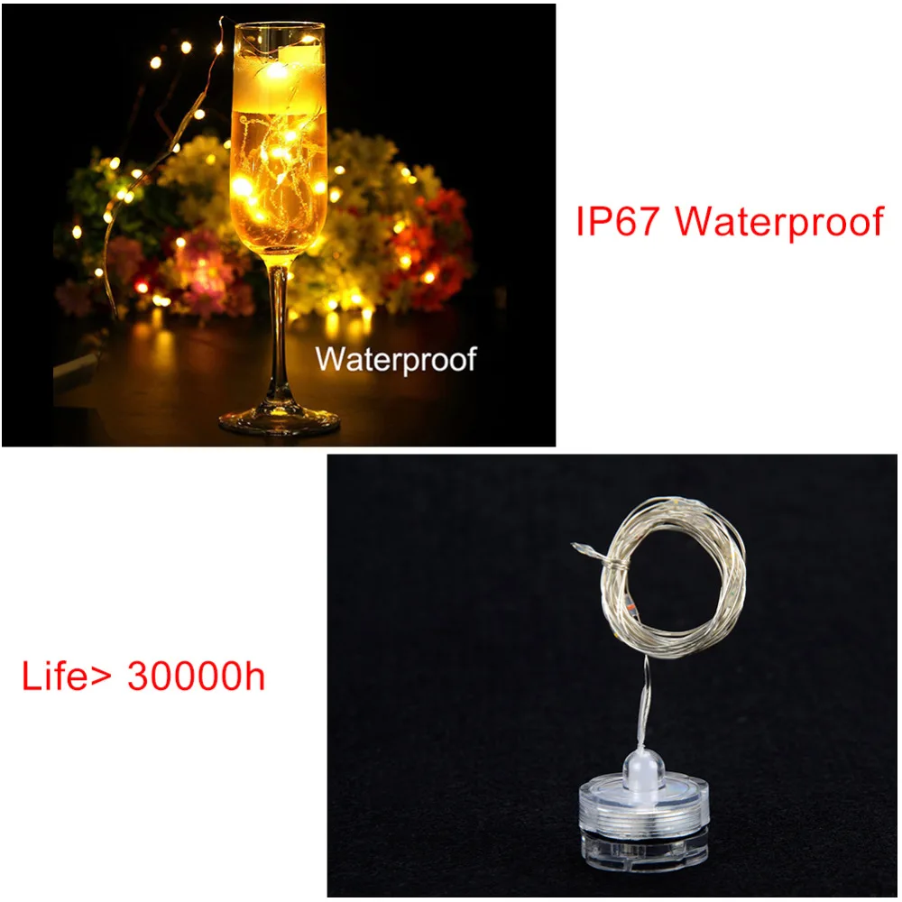 RGB светодиодный светильник-гирлянда s 2 м IP67 водонепроницаемая гирлянда на батарейках Сказочный светильник-Гирлянда для вечерние, свадебные, рождественские украшения