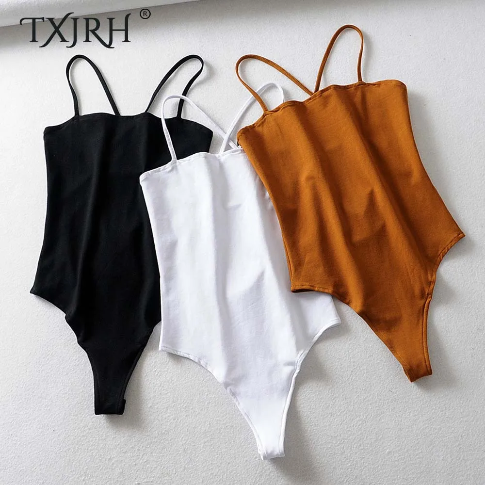 

TXJRH Sexy Back Cross Hollow Out Slim Backless fit Romper Body Siamese Bodysuit Spaghetti Strap Skinny Tight Undershirt 3 Colors