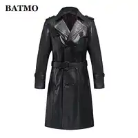 BATMO 2019 new arrival 100% natural cow leather long jackets men,men's Double Breasted leather trench coat,custom-made N008