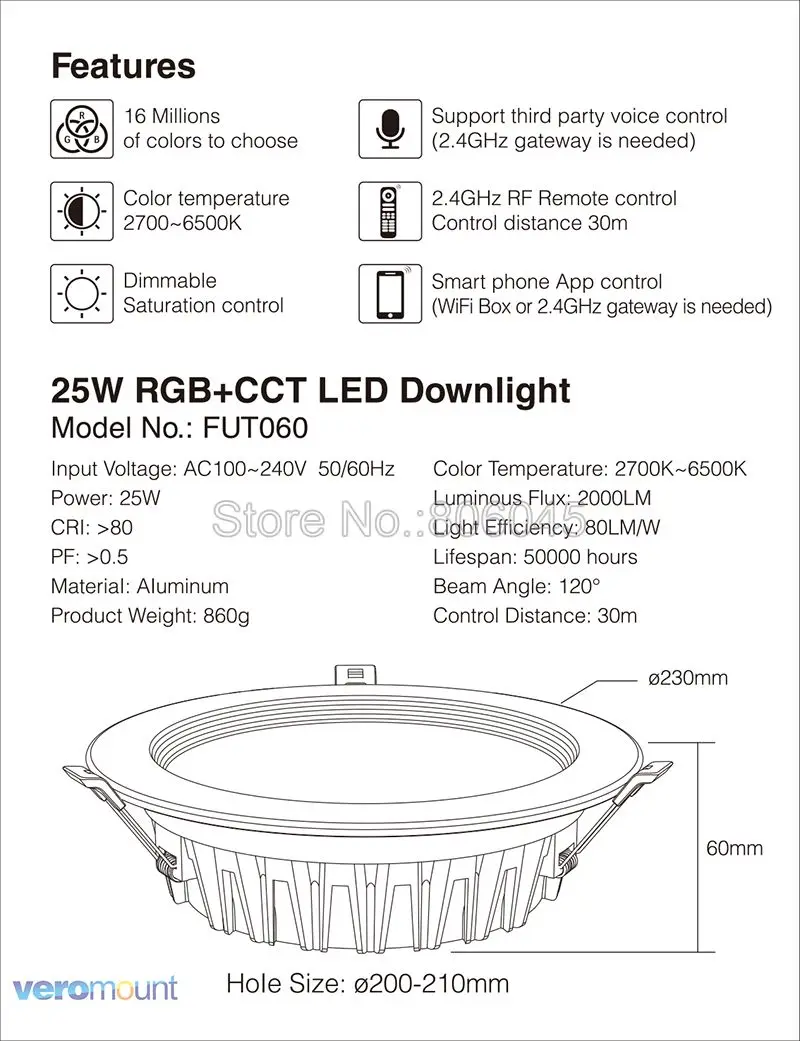 Milight 6W 9W 12W 15W 18W 25W RGB+CCT LED Downlight Ceiling Spotlight AC110V 220V FUT060 061 062 063 064 065 066 068 069
