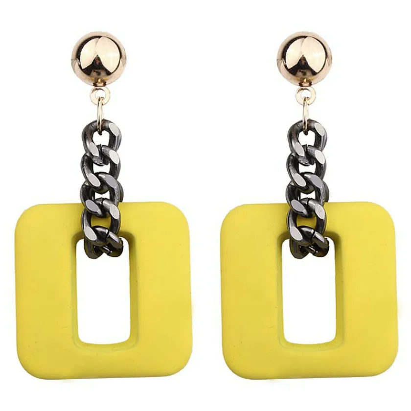 

Korean Fashion Jewelry Simple Personality Chain Geometry Earrings Square Pendant Long Earrings Female Statement Earrings