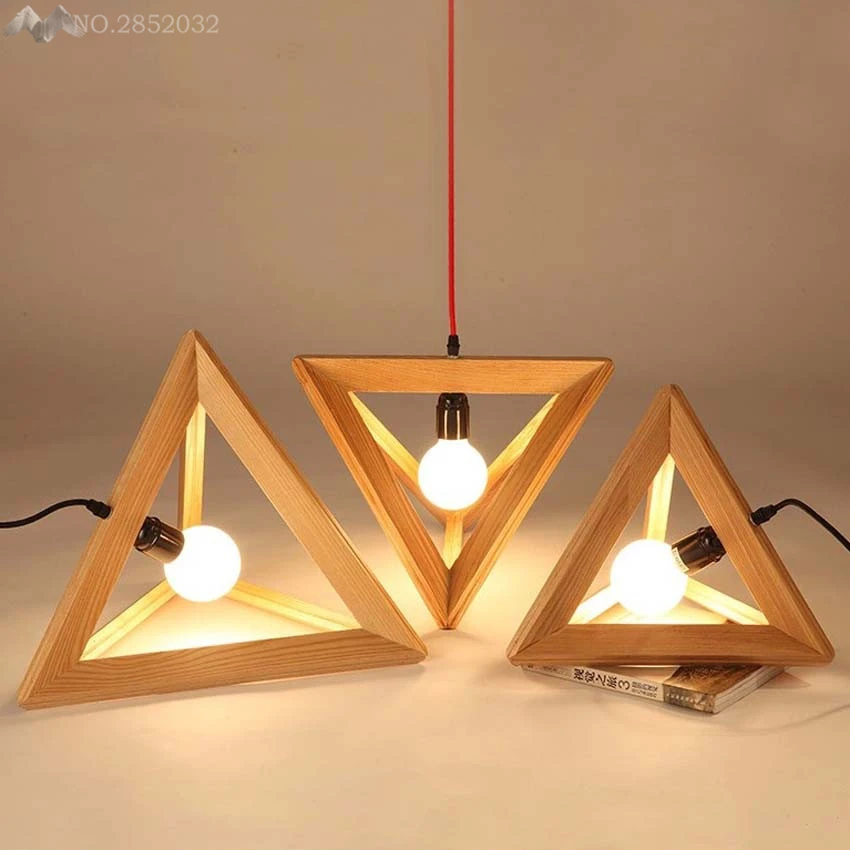 

Creative Triangle Oak Pendant Lamp,Nordic Wooden Led Pendant Light for Restaurant Coffee Shop Vintage Hanging Lamp Deco Fixtures