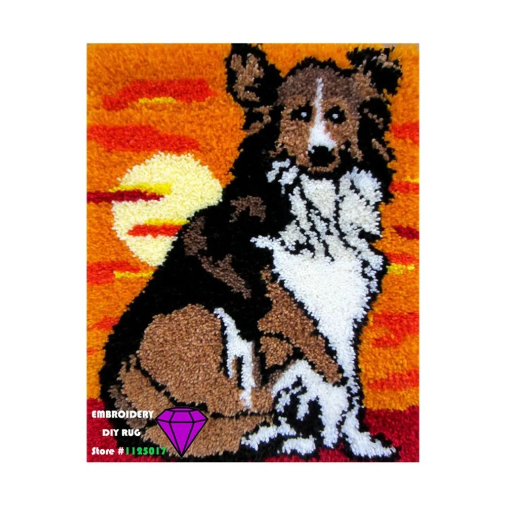 

DIY Mat Needlework Kit Unfinished Crocheting Rug Yarn Cushion Embroidery Set carpets for living room diy hook rug dog 50*50cm
