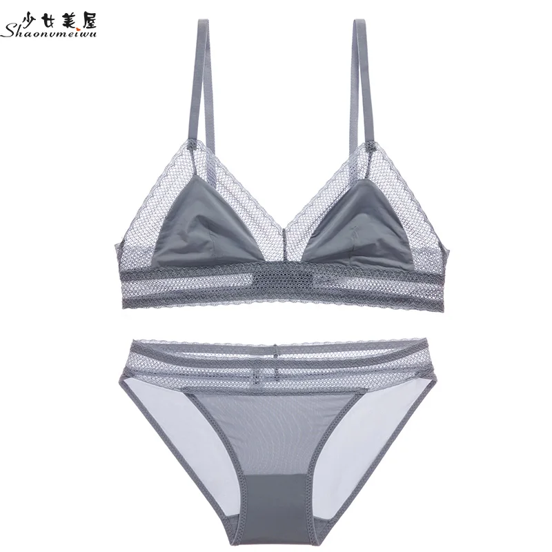 

shaonvmeiwu No sponge triangle cup ladies underwear red benmingnian bra set without steel ring ultra-thin style
