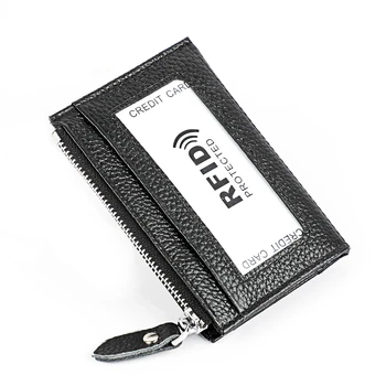 

New Genuine Leather Rfid Blocking Card Holder Women&men Ultra-thin Business Card Case Zipper Credit Card Pocket Card Wallets