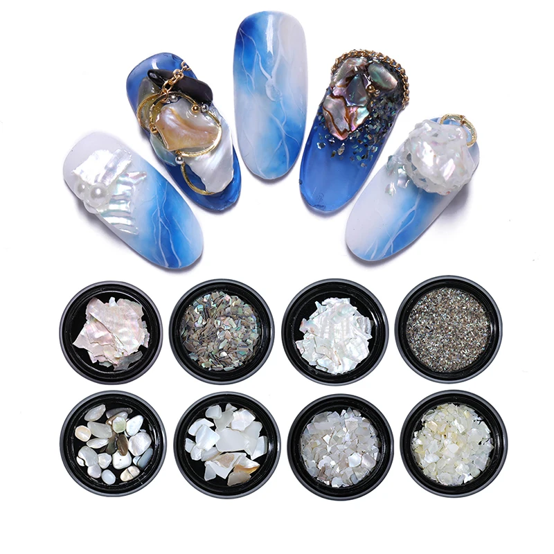 

3D Nail Seashell Natural Stone Mixed Size Holographic Gradient Marble Pattern Nail Art Decorations for Nails Design Tools