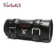 Triclicks Universal Motorcycle PU Leather Saddlebag Roll Skull Saddle Bag Luggage Bags For Harley Yamaha Honda Suzuki Kawasaki motorcycle saddlebag pu leather left saddle bag sissy bar bags storage tool pouch universal for honda shadow yamaha kawasaki