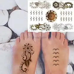 2 листов Мода Временная флеш-тату Henna узор металлик Gold Tattoo Стикеры tatuagem для Для женщин Книги по искусству