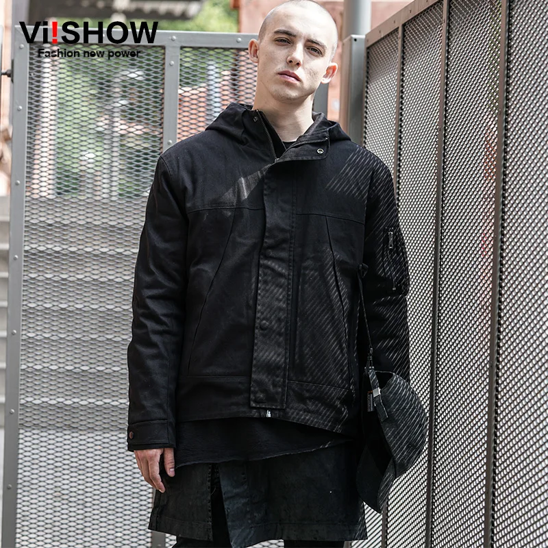 ФОТО VIISHOW Brand Men's Winter Jacket Casual Parkas Hip Hop Zipper Design Coat Solid Hooded Coat for Men M-XXL  MC39964