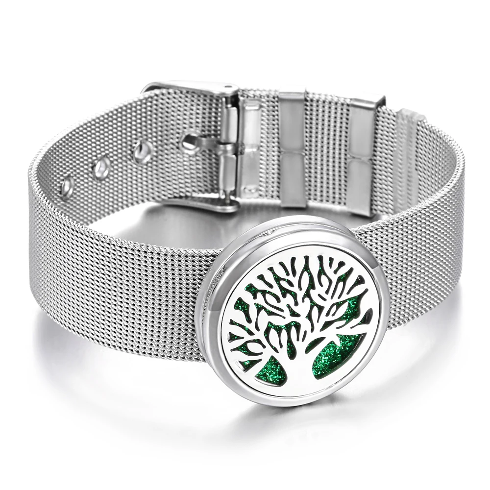 Древо жизни браслет для ароматерапии эфирное масло медальон со светорассеивателем магнитный браслет 316L из нержавеющей стали для духов ароматизированный браслет