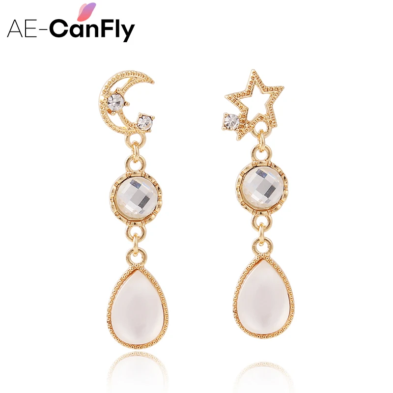 AE-CANFLY Мода Элегантный Блестящий горный хрусталь Луна Звезда мотаться массивные в виде капли хрустальные серьги-подвески, ювелирные
