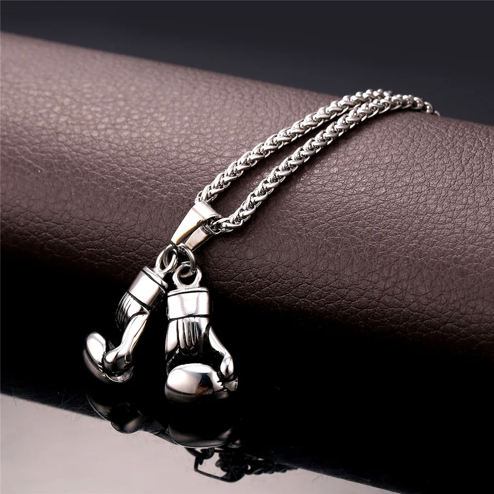 Kpop Necklace Men Sport Jewelry Boxer Gift Stainless Steel Gold Color Boxing Gloves Pendant Necklace P2171