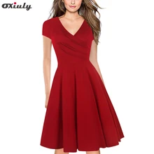 Women Solid Red Army Green Purple Gray Vintage Ruffle Summer Tunic Pinup Work Office Casual Party A Line Skater Blue Black Dress