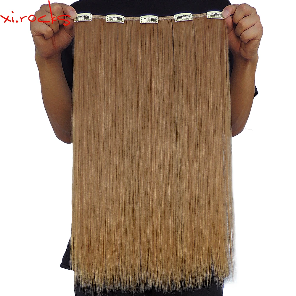 

2 Piece Xi.rocks 5 Clip in Hair Extension 50cm Synthetic Hair Clips Extension 50g Straight Hairpin Hairpiece Apricot Color 27J