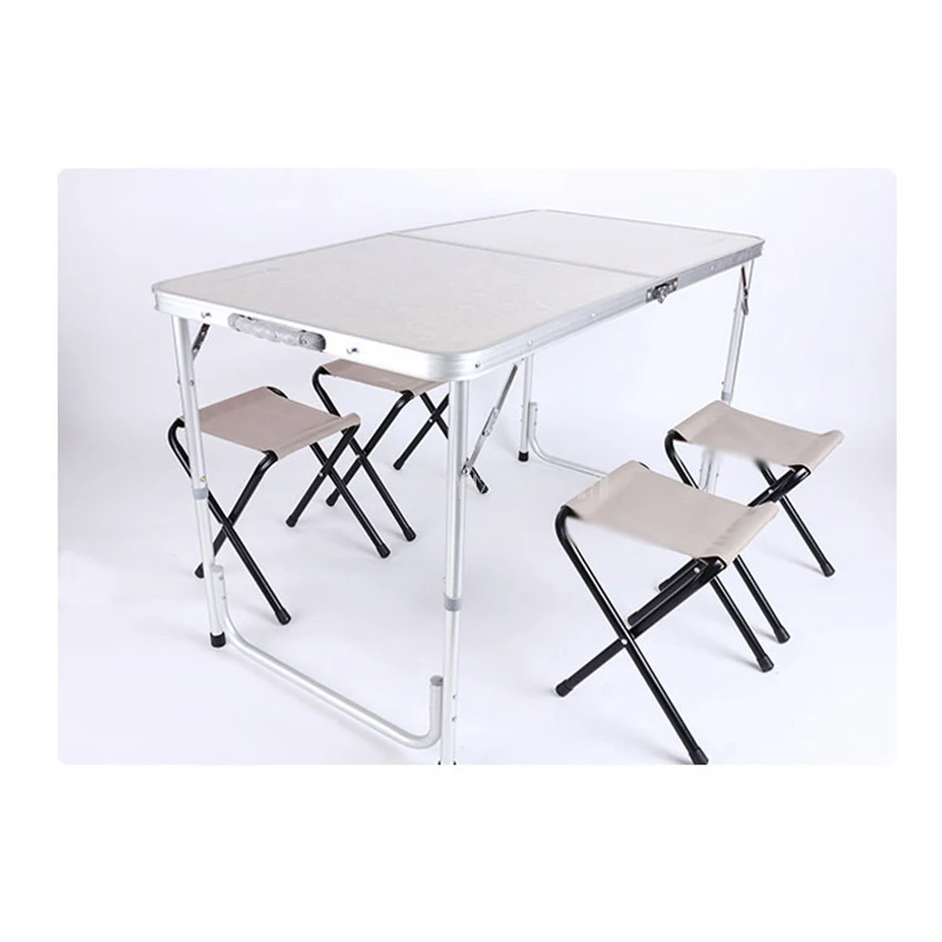 Portable Outdoor Camping Folding Table With 4PCS Stool Aluminium Alloy Ultra-light Foldable Tables Desk For Hiking Picnic 120*60