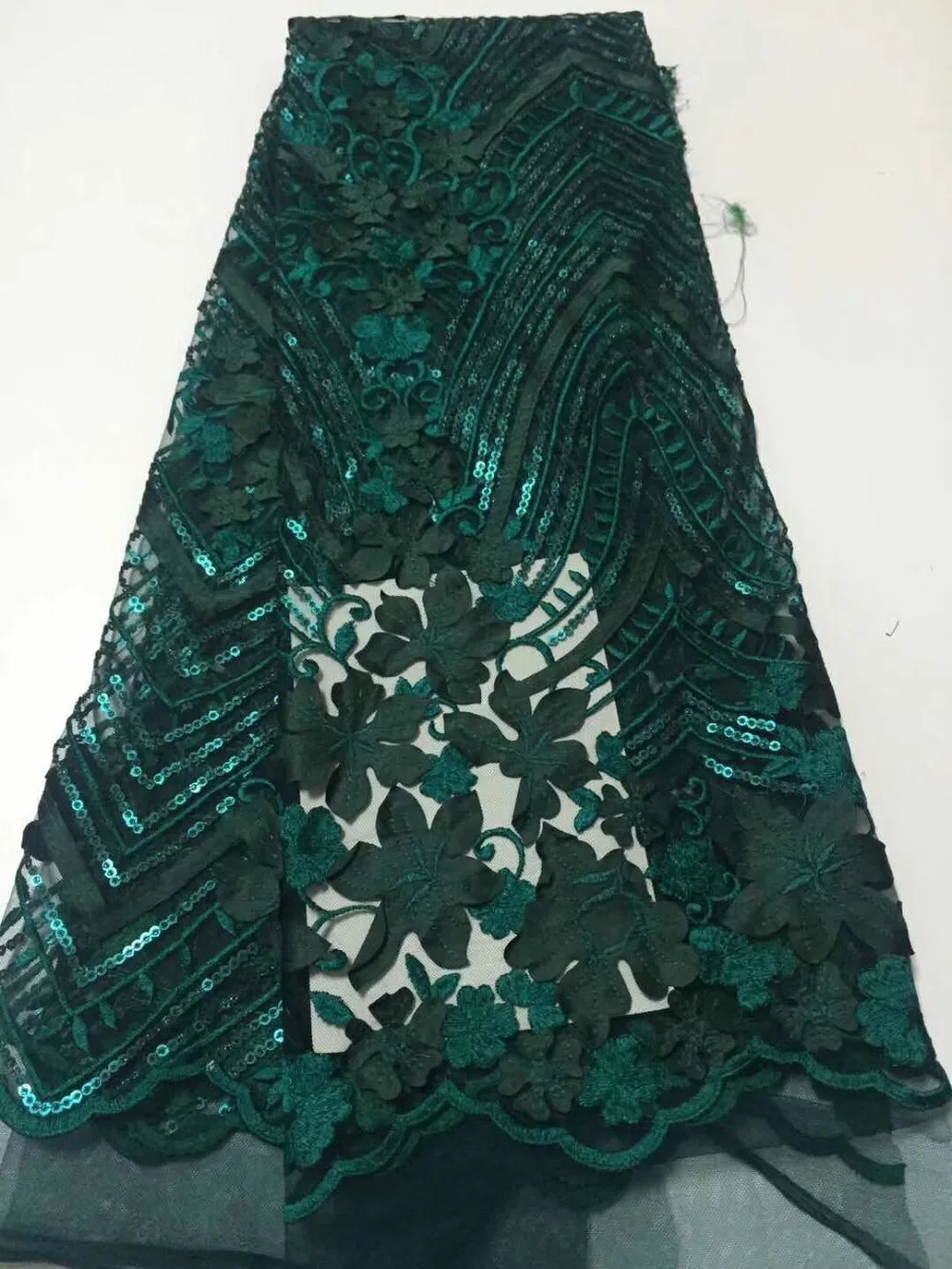 2019 High Quality African Lace Fabric Emerald green French Net