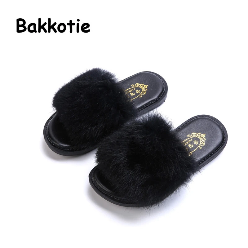 

Bakkotie 2019 New Spring Children Fashion New Plush Mules Baby Girl Furry Slipper Toddler Casual Red Slip On Indoor Shoe Kid