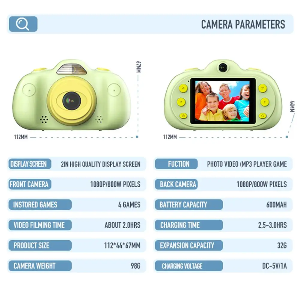 Hight Quality P8 Mini Children's Digital Camera HD 8MP DSLR Dual Lens Waterproof Camera With 2.4" TFT Screen Kids Toys