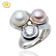 Pink & White Freshwater Pearl CZ Strong 925 Sterling Silver Ring Celebration Effective Jewellery Marriage ceremony