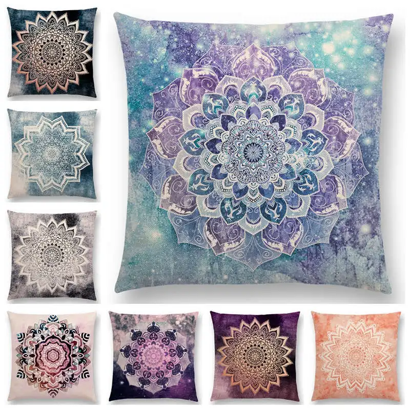 

Hot Sale Dreamy Rainbow Boho Gorgeous Mandalas Free Mind Savanah Prints Gold Nights Soul Cushion Cover Sofa Throw Pillow Case