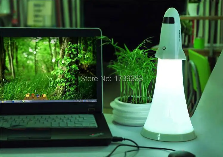 

New Creative Rocket Shape USB Night Lights Desk LED Lamps Reading Bedroom Lights Table Lamps Two in one flashlight