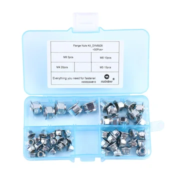 

50Pcs/set DIN6926 GB6183 M4 M5 M6 M8 Galvanized Carbon Steel Locknut Hexagonal Padded Nylon Skid Flange Lock Nut HW053