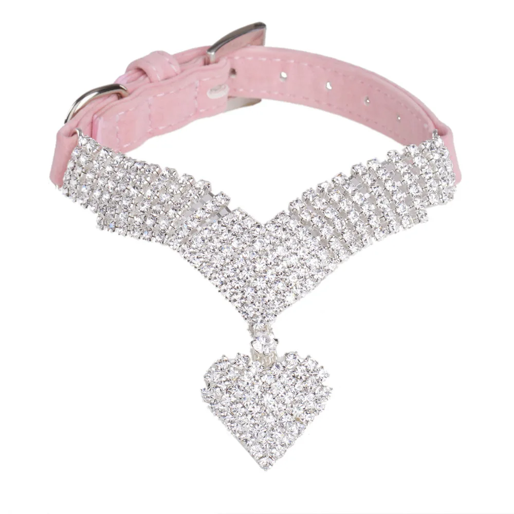 

Fashion Rhinestone Girl Jeweled Necklace Heart Pendant Neck Tie Velvet Dog Collar Cat Crystal Collars