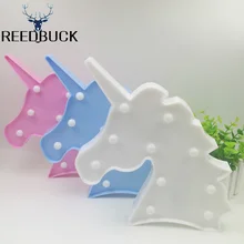 REEDBUCK 3D единорог голова светодиодные ночники животное декоративная лампа детский подарок спальня настольная Светодиодная лампа вечерние свадебные украшения дома