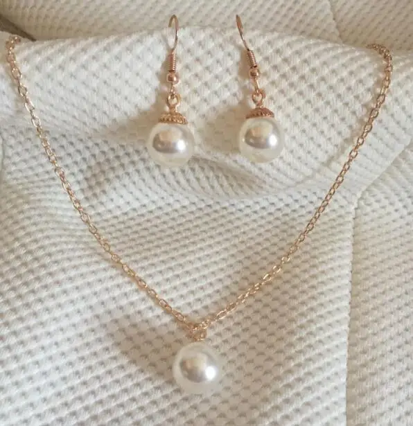 

2018 fashion elegant suit 12mm imitation pearl pendant female temperament earrings necklace set jewelry (necklace + earring)