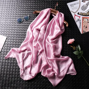 

2020 Fashion Women Silk Scarf Solid Pashmina Hijab Lady Foulard Beach Scarfs Shawls Wraps Soft Head Kerchief