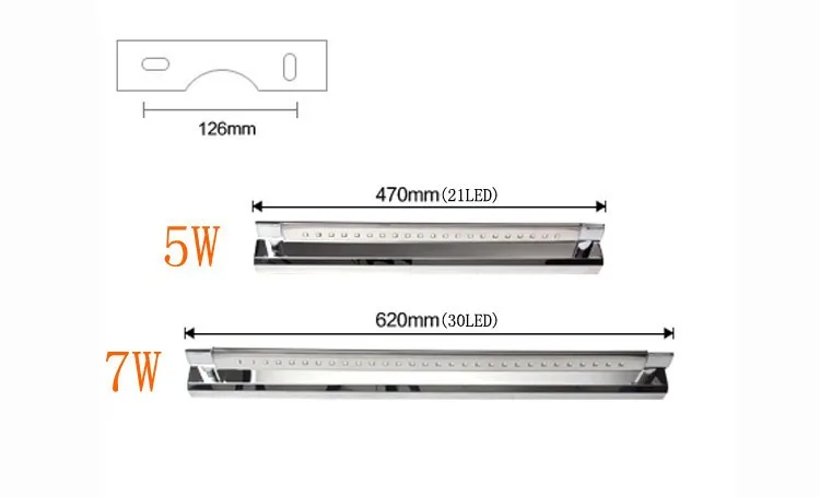 5 Вт светодиодный настенный светильник SMD5050 Нержавеющая сталь светодиодный зеркало с подсветкой Лампа AC110V/220 V Ванная комната зеркало с подсветкой