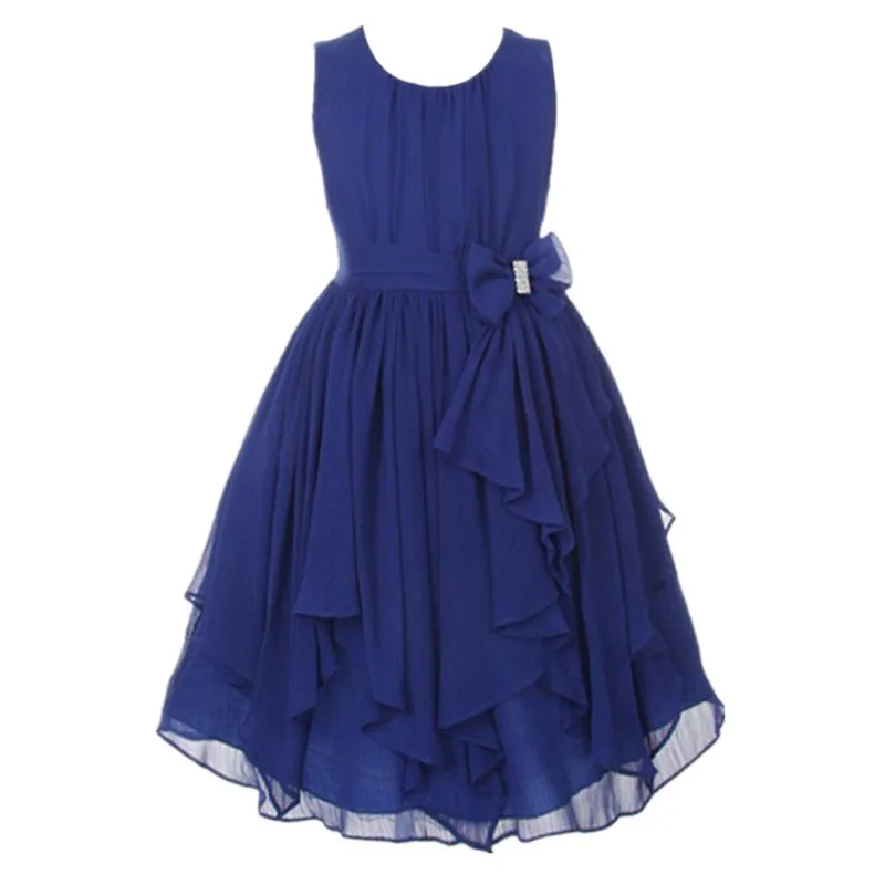 

13 Color Beautiful Girls Wear Sleeveless Chiffon Dress Irregular Bowknot Dress in Girls Kids 2-12 Y S6
