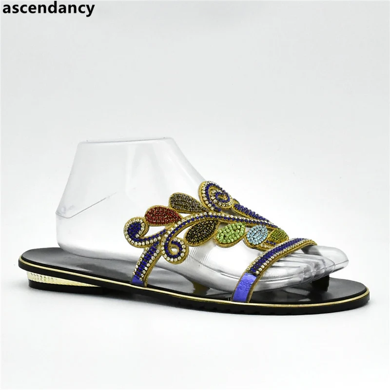

New Arrival Summer Shoes Women Italy Design Women Wedding Shoes Decorated with Rhinestone Nigerian Party Shoe Large Size Shoe