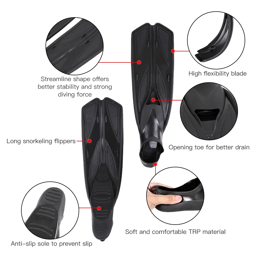 Profession Snorkeling Diving Swimming Fins Adult Submersible Foot Fins Flippers Flexible Comfort Swimming Fins Water Sports