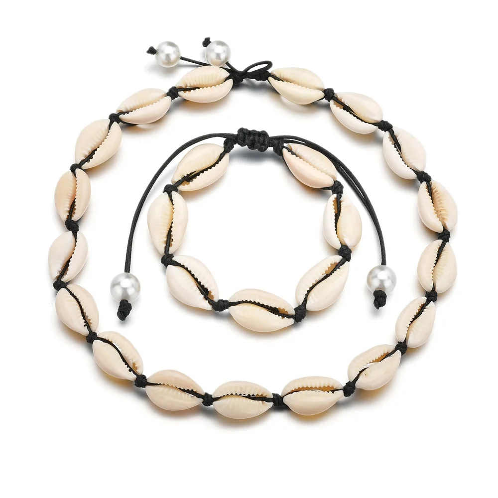 

MissCyCy Bohemian Handmade Imitation Pearl Bracelets for Women Vintage Natural Shell Necklace Jewelry Set 2019 New